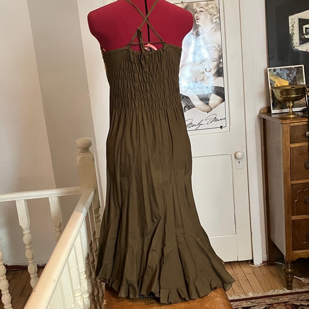 Vintage Chocolate Brown Halter Maxi Dress Embroidered Floral & Butterfly Detail - Picture 3 of 13